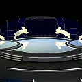 Stage Design With Circular Platforms And Rabbit Decorations On Blue Backdrop 3d model
