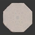 Traditional Octagonal Wooden Table With Intricate Carved Patterns And Golden Yellow Accents
