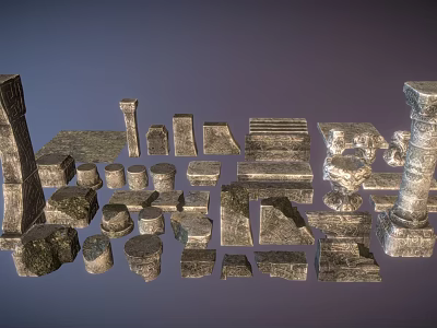 3D Rendered Stone and Wood Building Components Collection with Various Architectural Elements 3d model