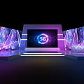 5G Themed Stage Setup With Large Screen Colorful Lighting And Side Displays