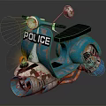 Vintage Blue Police Motorcycle With Worn Paint Headlight Rearview Mirror And Black Seat