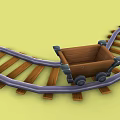 Curved Toy Train Tracks With Small Toy Cars On Yellow Background