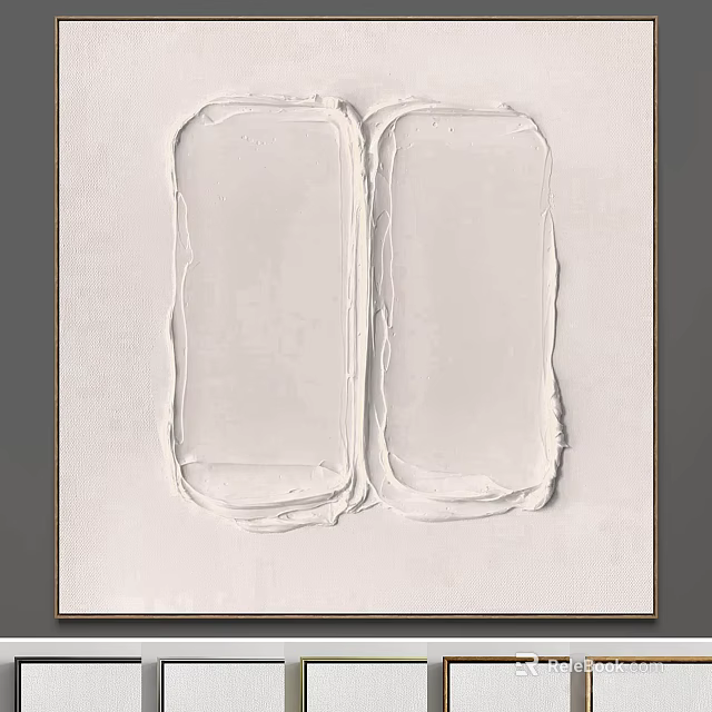 Abstract White Textured Painting On Canvas With Thick Brushstrokes And Frame 3d model 