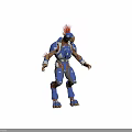 3D Humanoid Character in Blue Armor With Red Feather Headpiece and Number 4