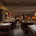 Modern Restaurant Interior Featuring Arranged Dining Tables Comfortable Chairs Warm Lighting And Wall Art