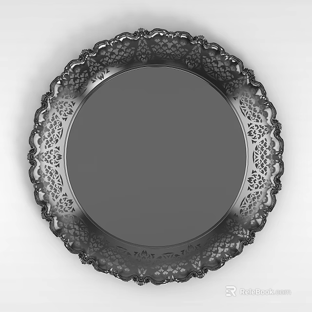 Decorative Carved Metal Tray Round with Intricate Openwork Edge and Smooth Surface 3d model 