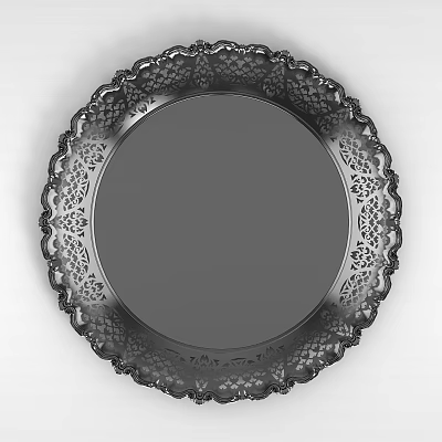 Decorative Carved Metal Tray Round with Intricate Openwork Edge and Smooth Surface 3d model