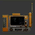 Rusty Vintage Mechanical Weapon With Gray Orange Frame Screen Buttons And Cylindrical Barrel