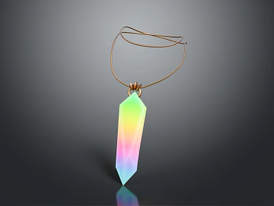 Wood Stone Pendant With Iridescent Color And Gold Chain Hanging Design 3d model