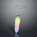 Wood Stone Pendant With Iridescent Color And Gold Chain Hanging Design