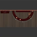 Cartoon Style Bar Scene With Red Curved Counter Wooden Shelves Colorful Bottles And Wooden Floor