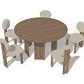 Modern Round Wooden Dining Table And Chair Set With White Cushioned Seats