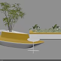 Modern Landscape Seats With Yellow White Curved Design Rectangular Planter And Green Plants 3d model