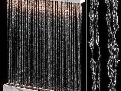 Elegant Garden Water Feature With Sparkling Vertical Curtain And Marble Base 3d model