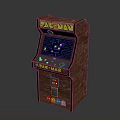 Retro Pac Man Arcade Machine Featuring Wooden Cabinet And Game Screen With Maze Characters