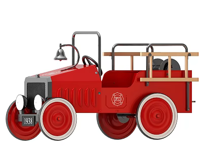 Red Electric Toy Fire Truck With Bell Steering Wheel And Wooden Side Rails 3d model Red Electric Toy Fire Truck With Bell Steering Wheel And Wooden Side Rails 3d model
