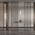 Modern Metal Room Divider With Perforated Design Pendant Lights And Console Table