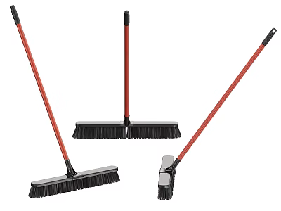 Household Brooms with Red Handles and Black Bristles for Home Cleaning Use 3d model