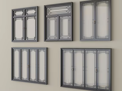 Modern Casement Windows With Various Frame Styles And Glass Panel Designs 3d model