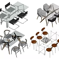 Modern Stylish Dining Table Sets With Varied Chair Designs And Tabletops 3d model