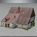 Traditional Country House With Red Roof White Walls Wooden Frames Red Door And Chimneys