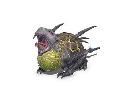 Fantasy Game Movie Monster Character With Turtle Like Shell Spikes Open Mouth And Green Belly 3d model