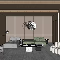 Modern Home Theater Interior With Large Screen TV Wooden Walls And Comfortable Seating