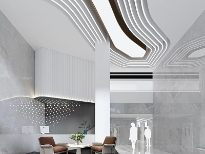 Modern Front Desk Reception Area With Elegant Lighting And Marble Interior Design 3d model