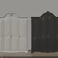 White and Black Classic Carved Four Door Ornate Wardrobe Interior With Wooden Floor