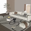 Modern Sofa Coffee Table Combination Lazy Sofa Green Planting Floor Lamp Fruit Side Table Hanging Picture 3d model
