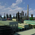 Industrial Plant With Tall Chimneys Industrial Pipes Various Buildings Green Roof And Gray Structures