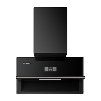Modern Black ROBAM Kitchen Range Hood With Sleek Control Panel Design 3d model