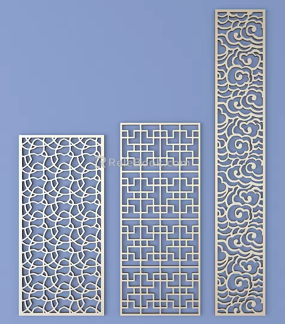 Chinese-style openwork window pane lattice openwork carved flower 3d model