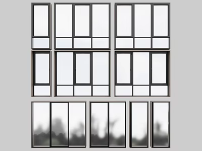 Various Modern Casement Window Designs With Black Frames And Clear Glass Panels 3d model