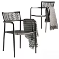 Modern Leisure Chairs With Black Frame Woven Seat Armrests And Houndstooth Fringe Blanket