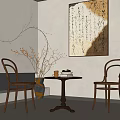 Modern Middle Ancient Style Casual Table and Chair Combination Ancient Single Chair Side Table 3d model