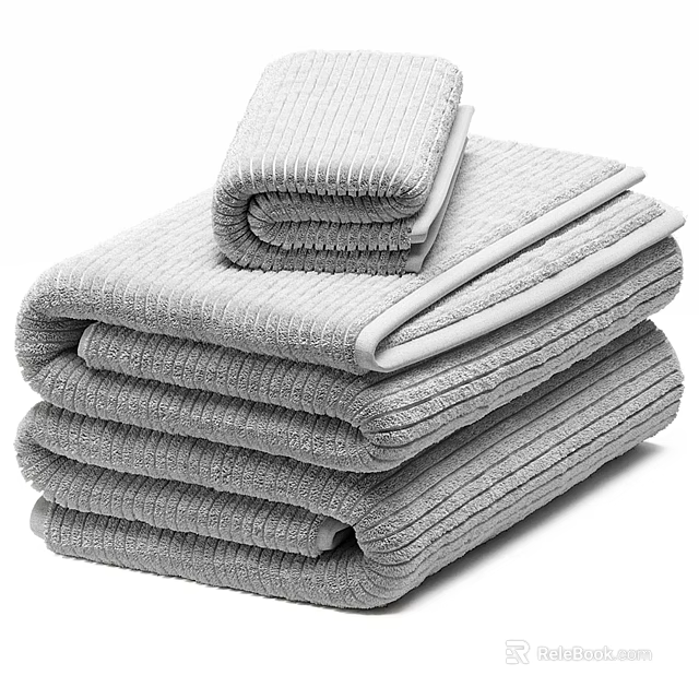 Soft Gray Towel Set Stacked With Striped Texture And Absorbent Fabric 3d model 