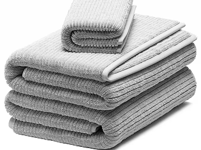 Soft Gray Towel Set Stacked With Striped Texture And Absorbent Fabric 3d model