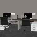 Modern Office Desk Chair Set With Apple Monitors Black Ergonomic Chairs And Drawer Storage