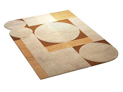 Geometric Patterned Square Rug with Beige Brown Yellow Tones and Circular Striped Motifs 3d model