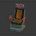 Futuristic Orange Black Seat With Backrest Blue Screens And Mechanical Base