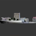 Cartoon City Scene Model With Colorful Buildings Street And Green Trees