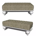 Elegant Modern Rectangular Beige Tufted Upholstered Ottoman With White Spherical Legs