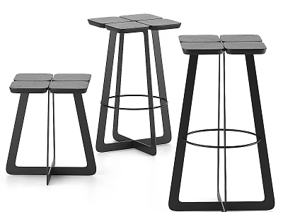 Modern Black Bar Stools With Geometric Metal Frame And Square Seat Design 3d model