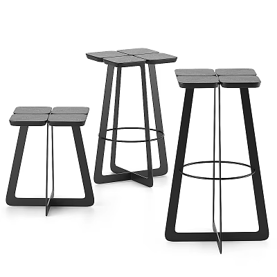 Modern Black Bar Stools With Geometric Metal Frame And Square Seat Design 3d model