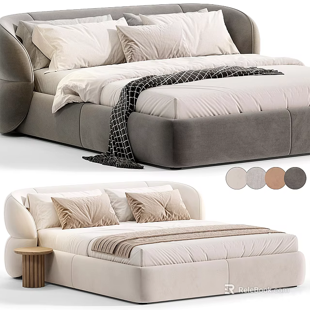 Modern Upholstered Double Bed With Soft Pillows Sleek Design And Multiple Color Options 3d model