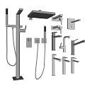 Contemporary Chrome Shower System With Handheld Hose Rainfall Head And Multiple Faucet Taps