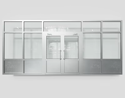 Sleek Modern Double Doors With Glass Window Panes And Metal Frames Design 3d model