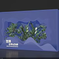 Creative Floral Installation with Blue Decorative Frame and Lush Green Plants Design 3d model