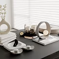 Modern Table Ornaments Combination Books Vase Dried Cake 3d model